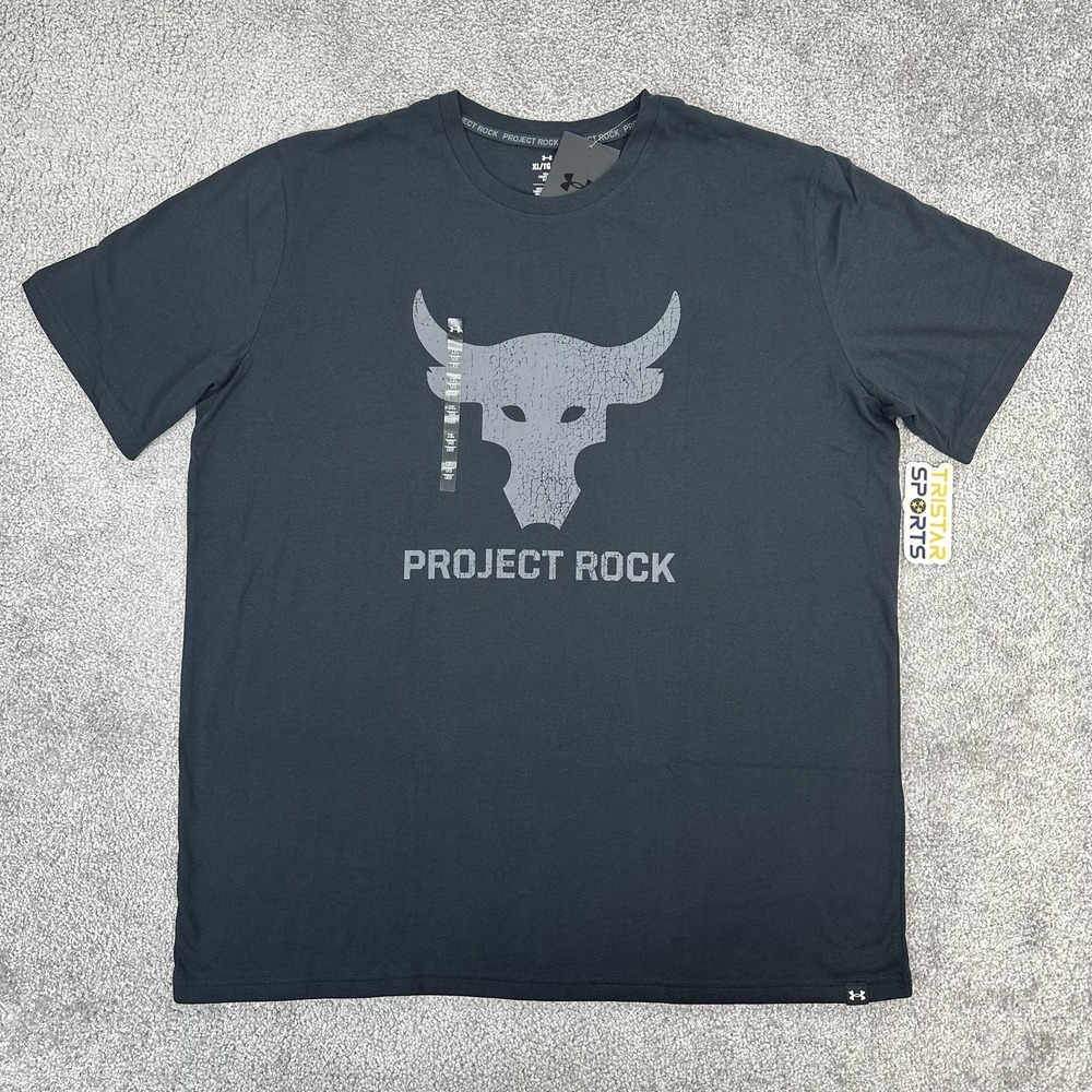 Under Armour Shirt Mens XL Black Project Rock Payoff Graphic Brahma Bull Loose
